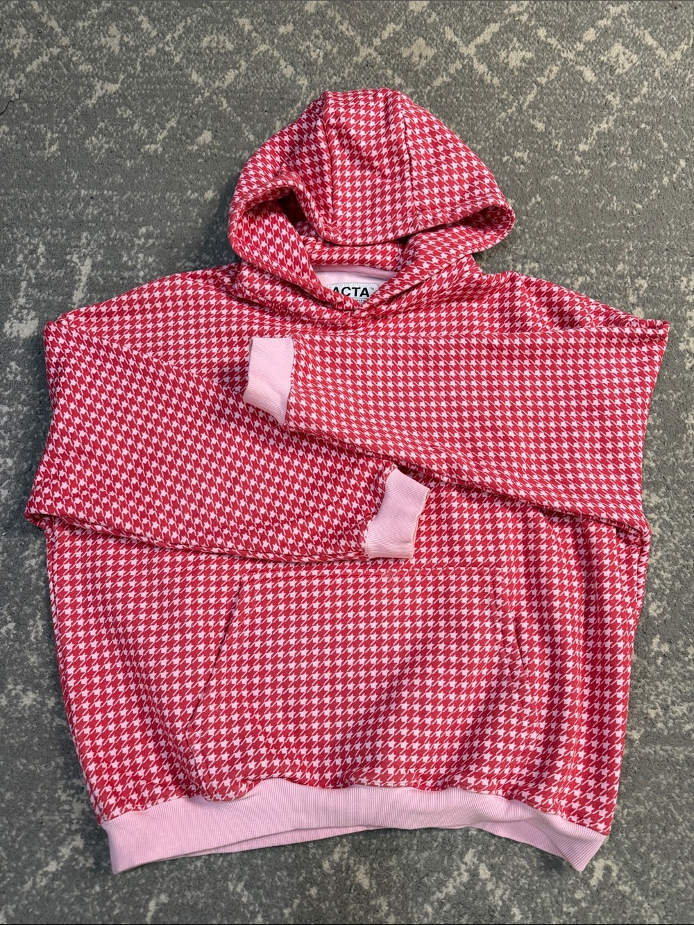 ACTA Pink Houndstooth Hoodie Sweatshirt
